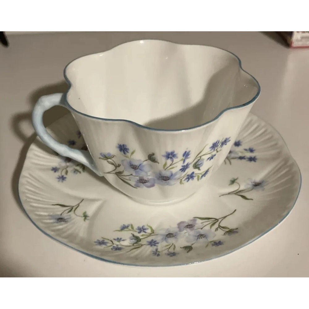 Shelley Tea Cup and Saucer England 1930’s BLUE ROCK  Teacup 13591 * MINT *